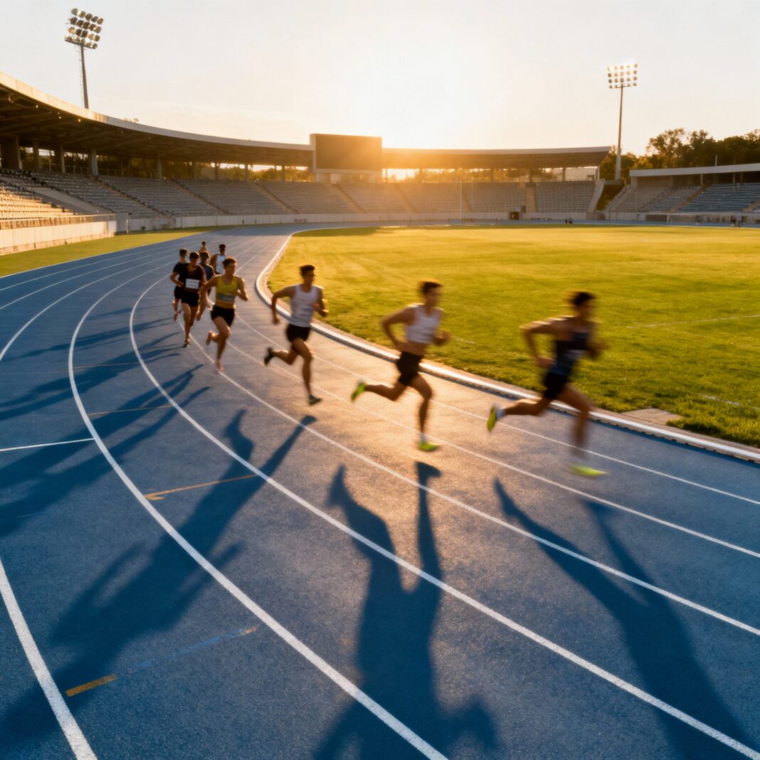 Fire and Ice-Prefontaine-Hocker Steve Prefontaine and Cole Hocker blended in a landscape cover symbolizing front‑running fire and late‑race ice for an American middle‑distance feature